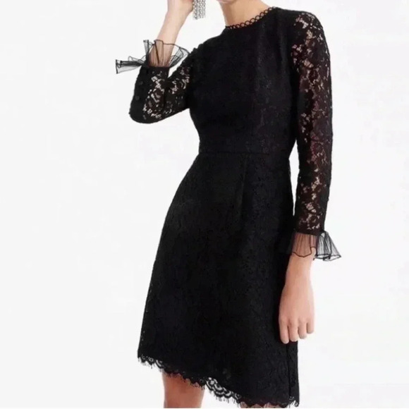 J. Crew Black Lace Long Sleeve Dress SZ 00 - Picture 10 of 12